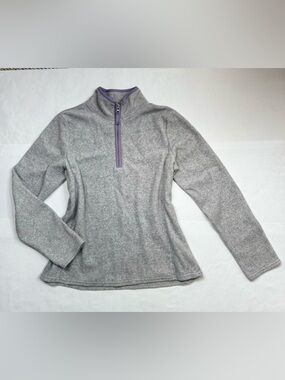 Old Navy Womens Medium Gray Fleece 1/4 Zip Pullover Lavender Trim Y2K